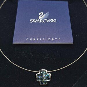 Swarovski blue crystal silver cross necklace
